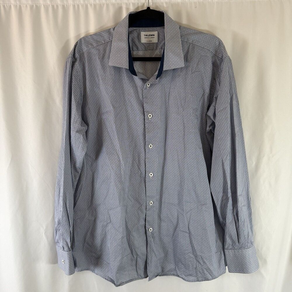 TM Lewin Dress Shirt Men's XL Blue Pink Geometric Button Up Long Sleeve Cotton